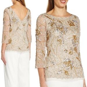 ADRIANNA PAPELL Embellished V-Back Top size 12 NWT
